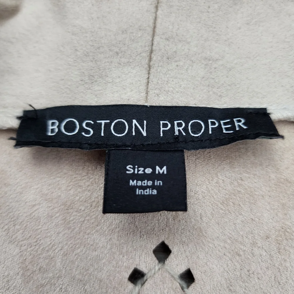 Boston Proper Jacket Women's M Beige Embellished Faux Suede Mid Length Boho